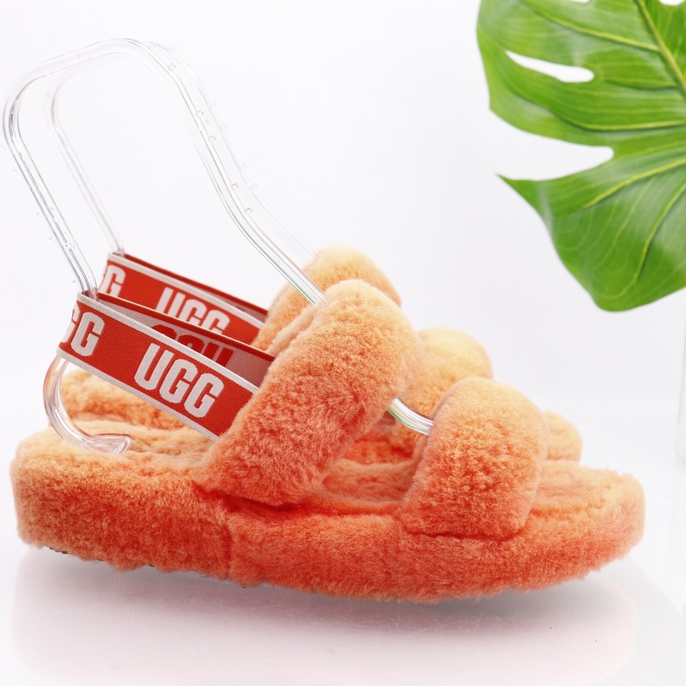 UGG Oh Yeah Slippers Shoes Womens Size 9 Orange Shearling Slingback Sandals